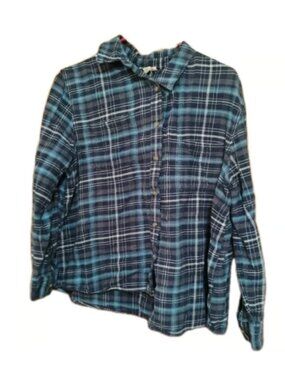 a.n.a. A New Approach Flannel Button Up Shirt Womens L Blue Plaid Relaxed Fit